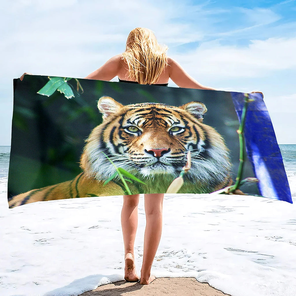 Oversized Beach Towel Pool Towels Microfiber Quick Dry Swim Towel Blanket Large Microfiber Sand Free Beach Towels Tiger Print