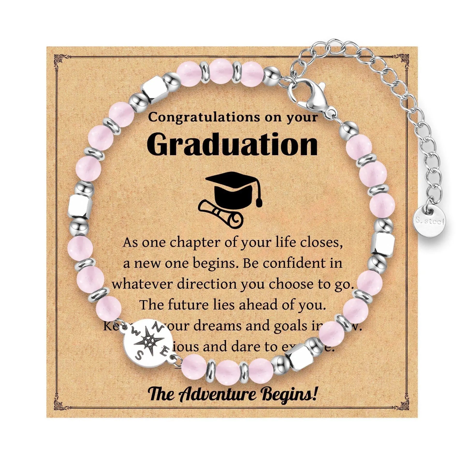 2026 Graduation Gifts Stainless Steel Compass Amazonite Amethyst Beads Bracelets for Women Girls High School College Graduates
