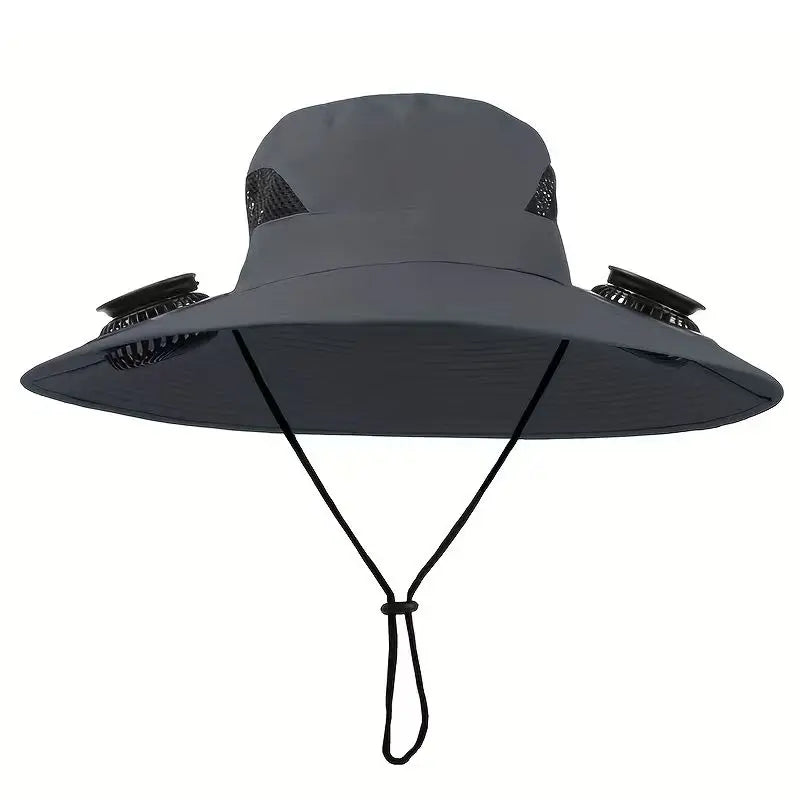 Outdoor Solar Fan Hat UV Protection Sun Hat with 2 Solar Powered Fans Cap Breathable Wide Brim Fishing Hat for Camping Hiking