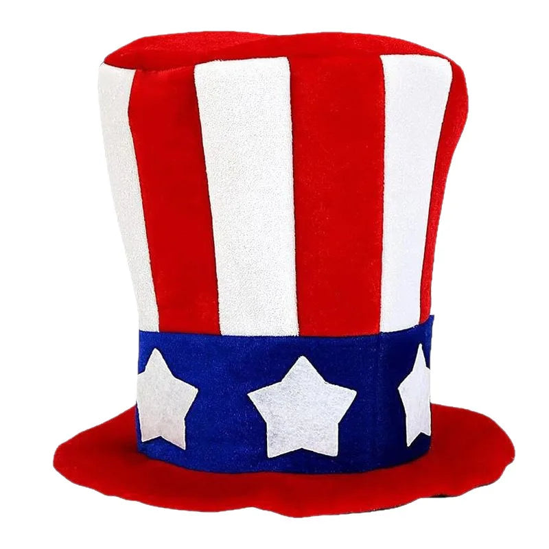 Patriotic Star Print 4Th of July T-Shirt with Top Hat Independence Day Cosplay Costume Set Men Short-Sleeve Tops Holiday Parties