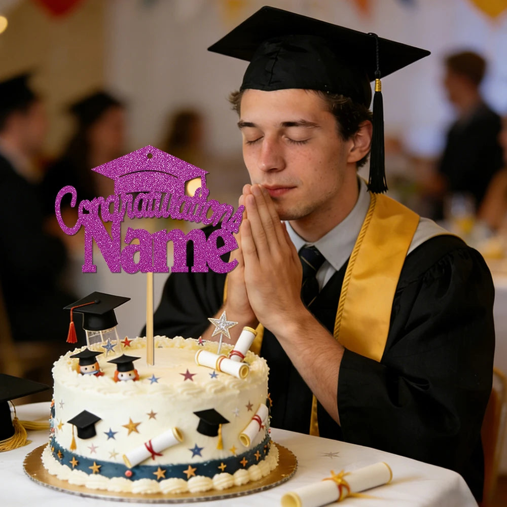 Personalized graduation cake decorations, customizable with your name, are the perfect choice for your 2026 graduation party.