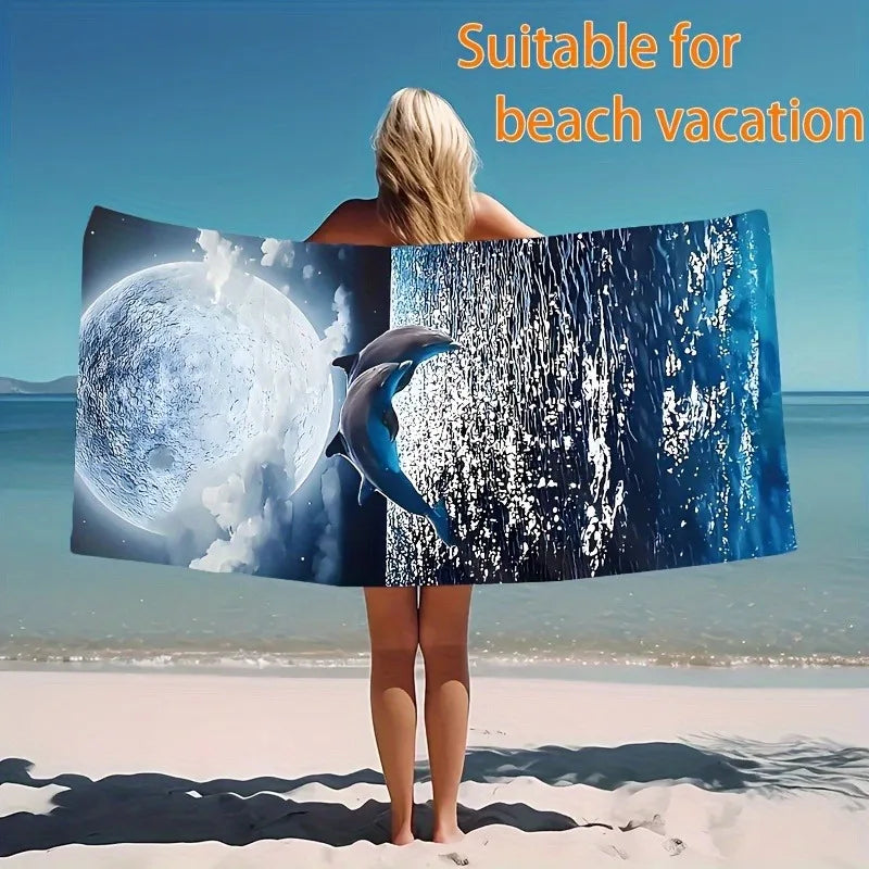 Dolphin and Moon Beach Towel: Dive into Fantasy by the Sea Suitable for towels, bath towels, beach towels