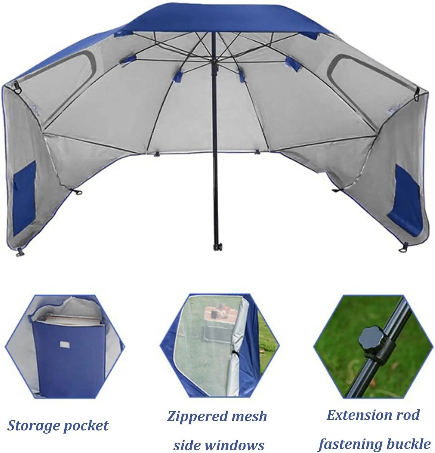 Windproof Beach Umbrella UPF 50+ With Sand Anchor & Tilt Portable Foldable Sunshade For Patio Garden Pool Backyard Lawn Outdoor