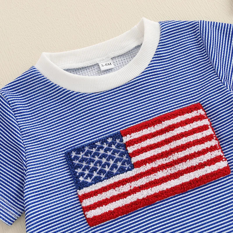 4th of July Baby Boy Outfit American Flag Short Sleeve Waffle Knit Romper Fourth of July Independence Day Bodysuits Clothes