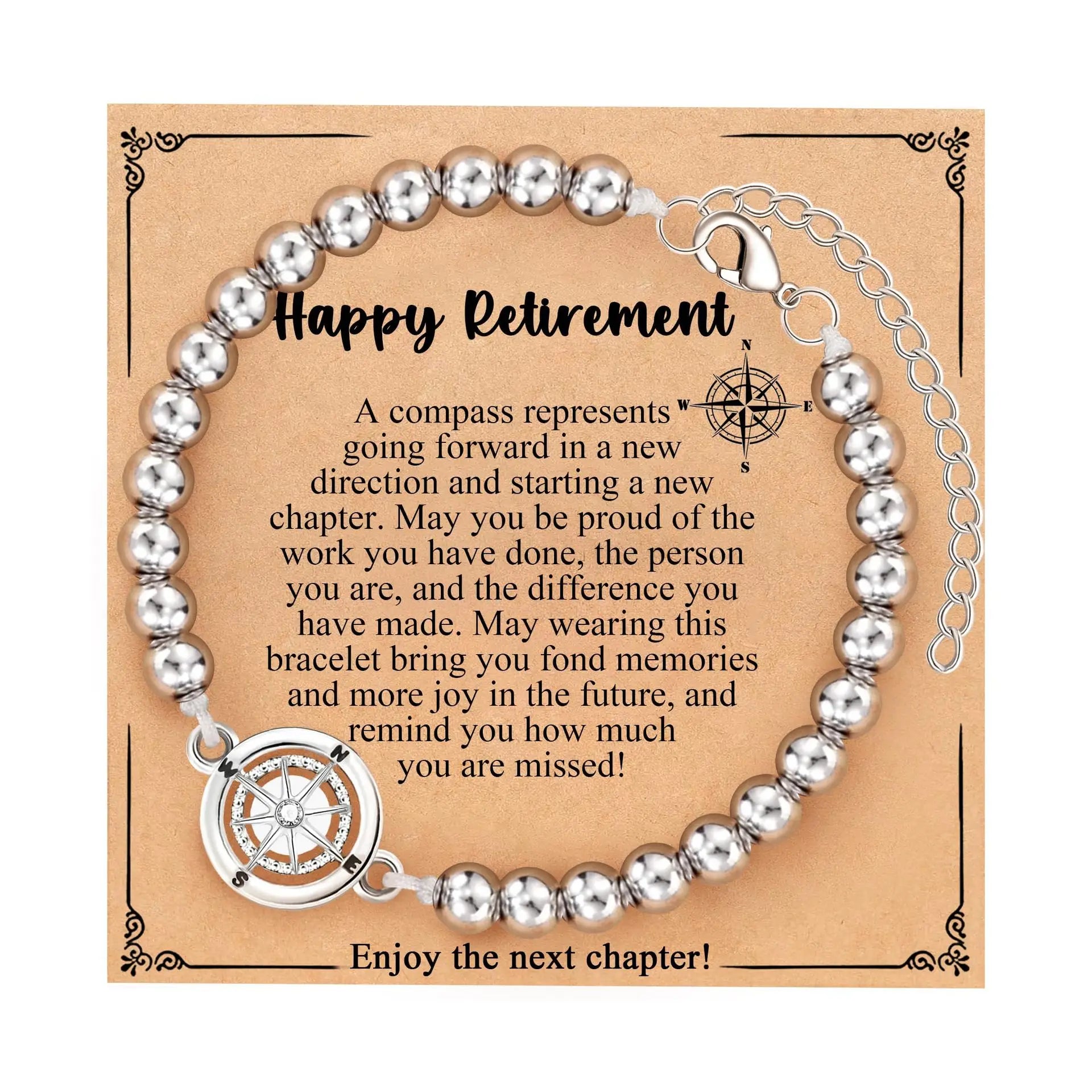 2026 Graduation Gifts for Her Him Sister - Stainless Steel Compass Beaded Bracelets for High School/College/Middle School Grads