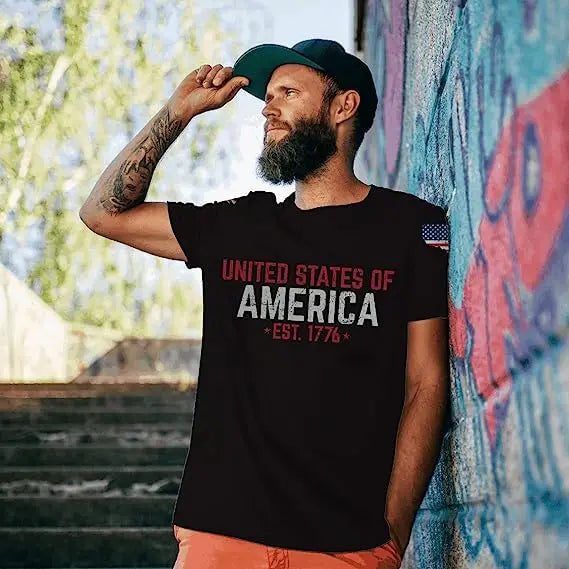 American Flag T-Shirt Men July 4th Patriotic USA Stars and Stripes Tee Defend The Police Sayings Graphic Tee Tops Men Clothing