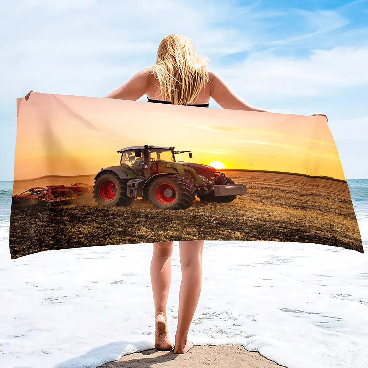 Microfiber Tractor Beach Towel, Sand Free Agricultural Vehicle Beach Towels Oversized, Quick Dry Soft Bath Towels for Sports