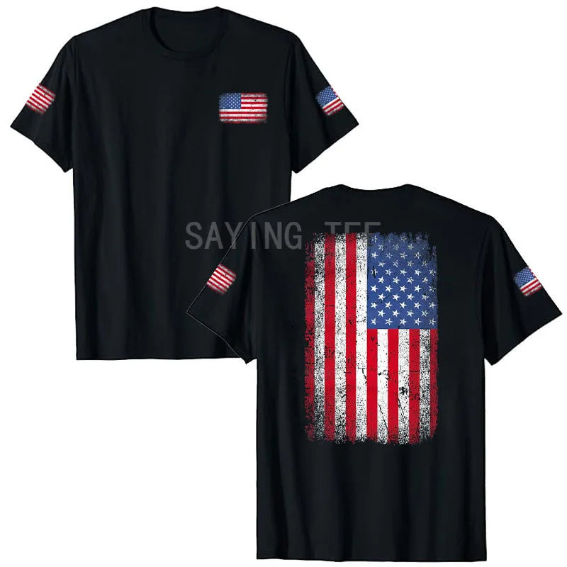 American Flag T-Shirt Men July 4th Patriotic USA Stars and Stripes Tee Defend The Police Sayings Graphic Tee Tops Men Clothing