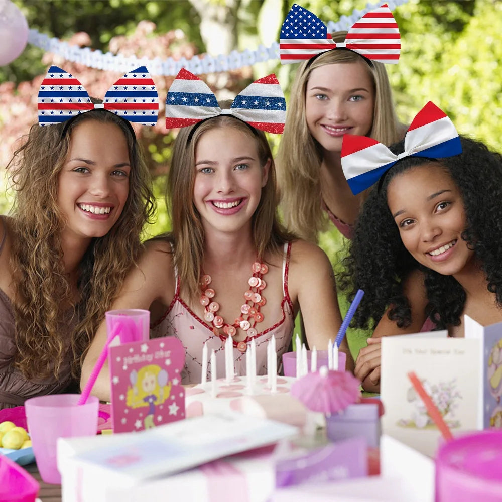 4th of July Patriotic Bow Headbands Red White Blue American Flag Star Hairbands for Women USA Independence Day Party Decorations