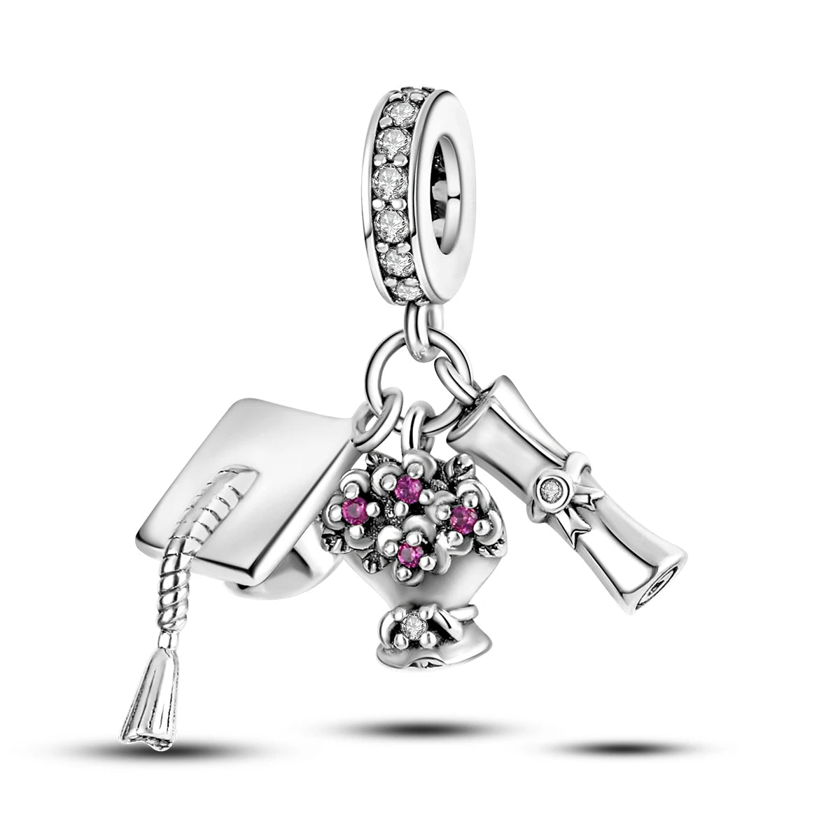 925 Sterling Silver Graduation Charm Cap Tassel Diploma Bouquet Dangle Pendant fit Women DIY Bracelet Necklace Jewelry Gift