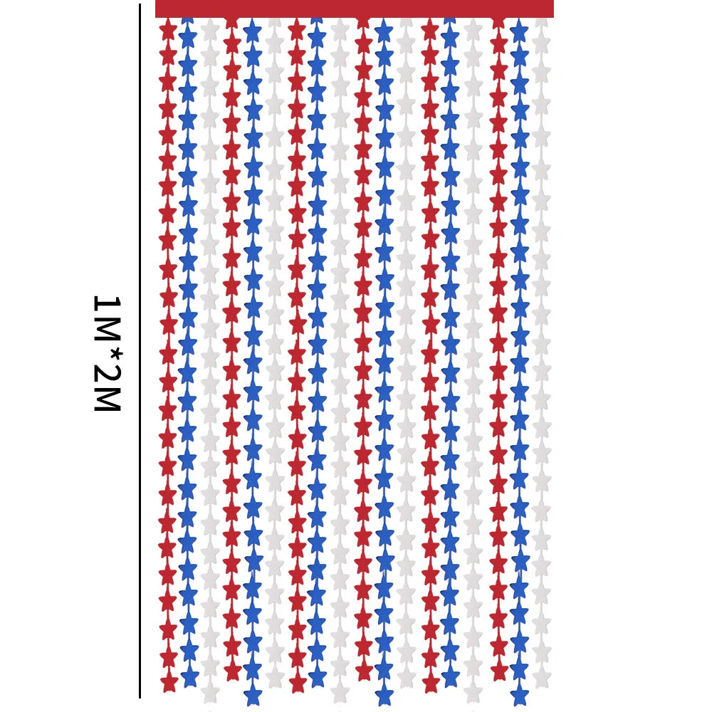 4th of July Decorations Red White Blue Star Tinsel Foil Fringe Curtains Independence Day Photo Booth Backdrop Patriotic Party