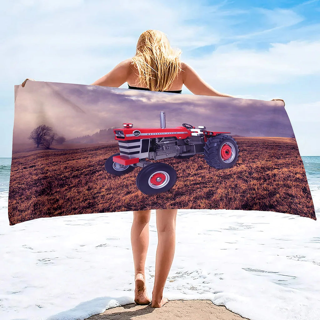 Microfiber Tractor Beach Towel, Sand Free Agricultural Vehicle Beach Towels Oversized, Quick Dry Soft Bath Towels for Sports