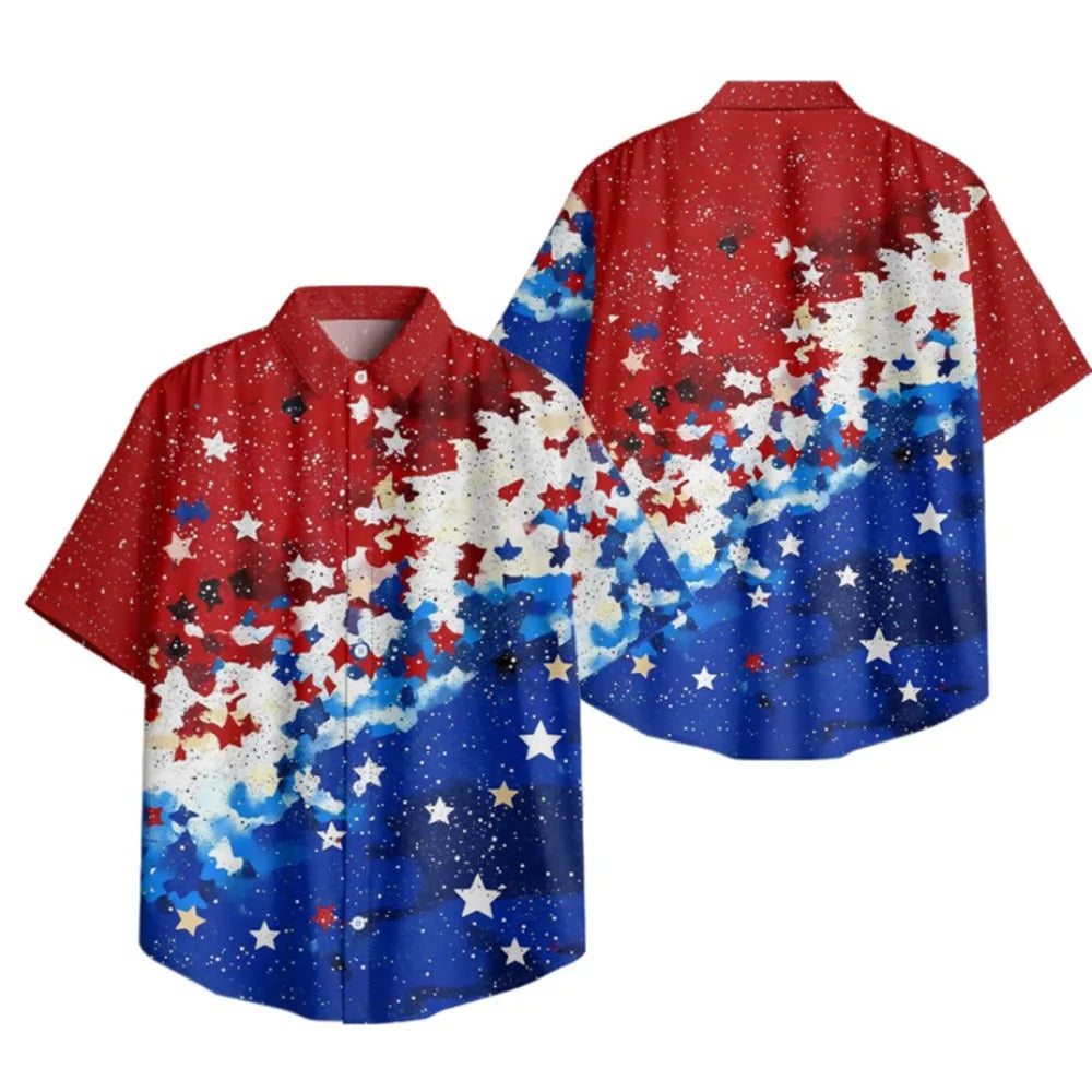 Men's Patriotic July 4th Button-Up Shirt American Flag Eagle Print Short Sleeve Casual Top for Independence Day Celebrations