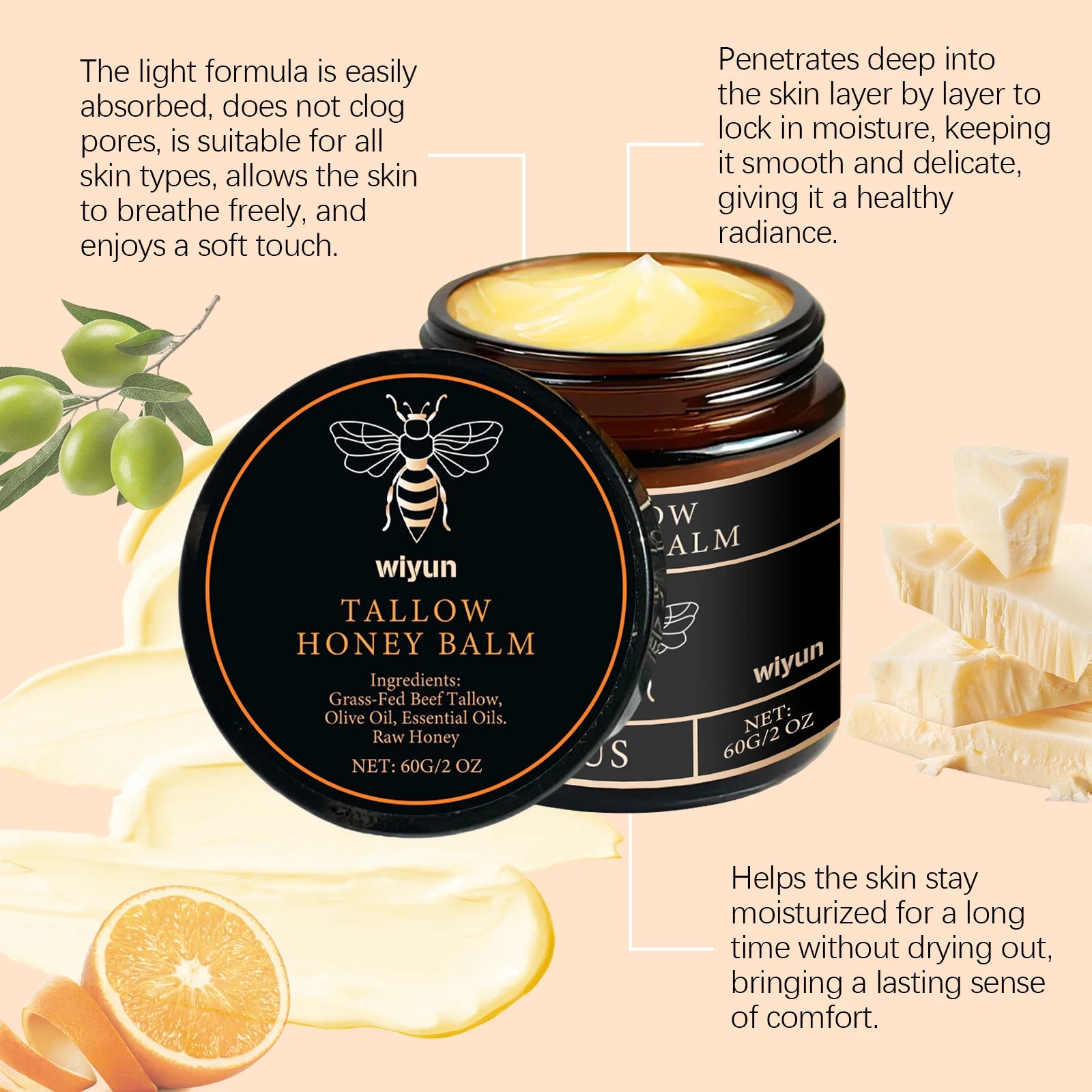 Beef Tallow Face Cream Improve Dry Dullness Lift Facial Brightening Skin Care Products Smooth Fine Lines Moisturizing Body Cream
