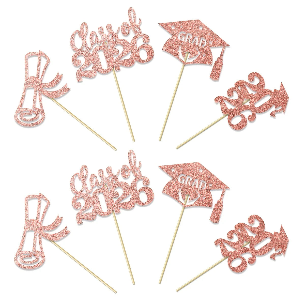 12pcs 2026 Graduation Cake Toppers Graduation Theme Party Picks with Diploma Grad Cap Graduation Party Celebration Decorations
