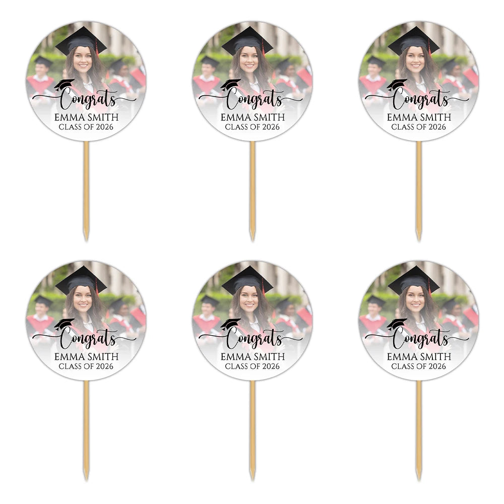 6/12/24pcs customized photos and text graduation cake topper, perfect for 2026 graduation season, happy graduation parties