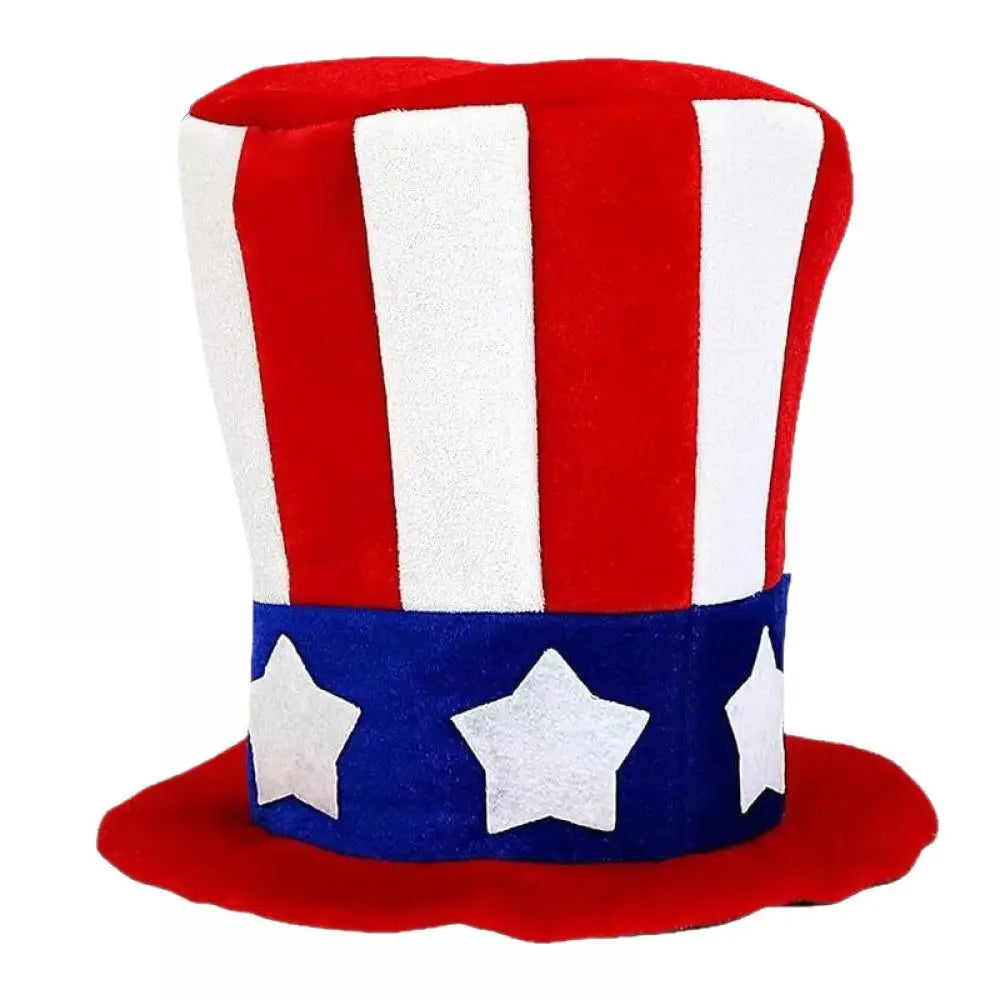 Patriotic Star Print 4Th of July T-Shirt with Top Hat Independence Day Cosplay Costume Set Men Short-Sleeve Tops Holiday Parties