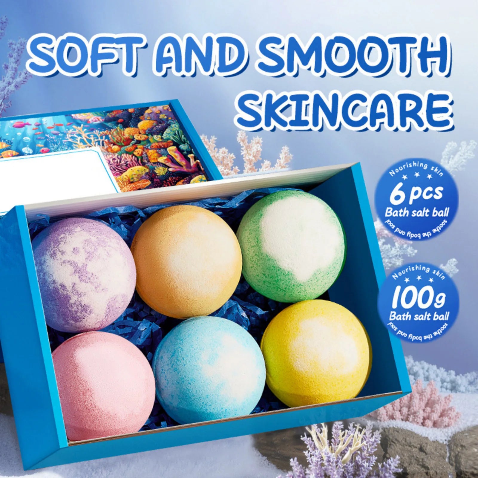 Ocean Fragrance Bath Bomb 6 Pcs Spa Relaxing Cleansing Bath Salt Ball Foam Shower Nourishing Bathing Supplies for Women