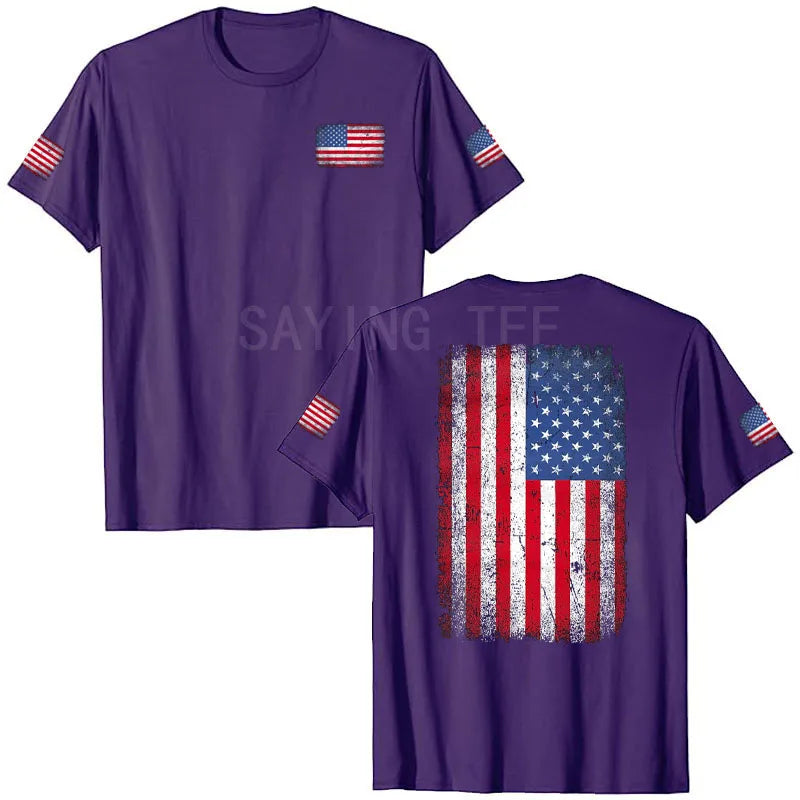 American Flag T-Shirt Men July 4th Patriotic USA Stars and Stripes Tee Defend The Police Sayings Graphic Tee Tops Men Clothing