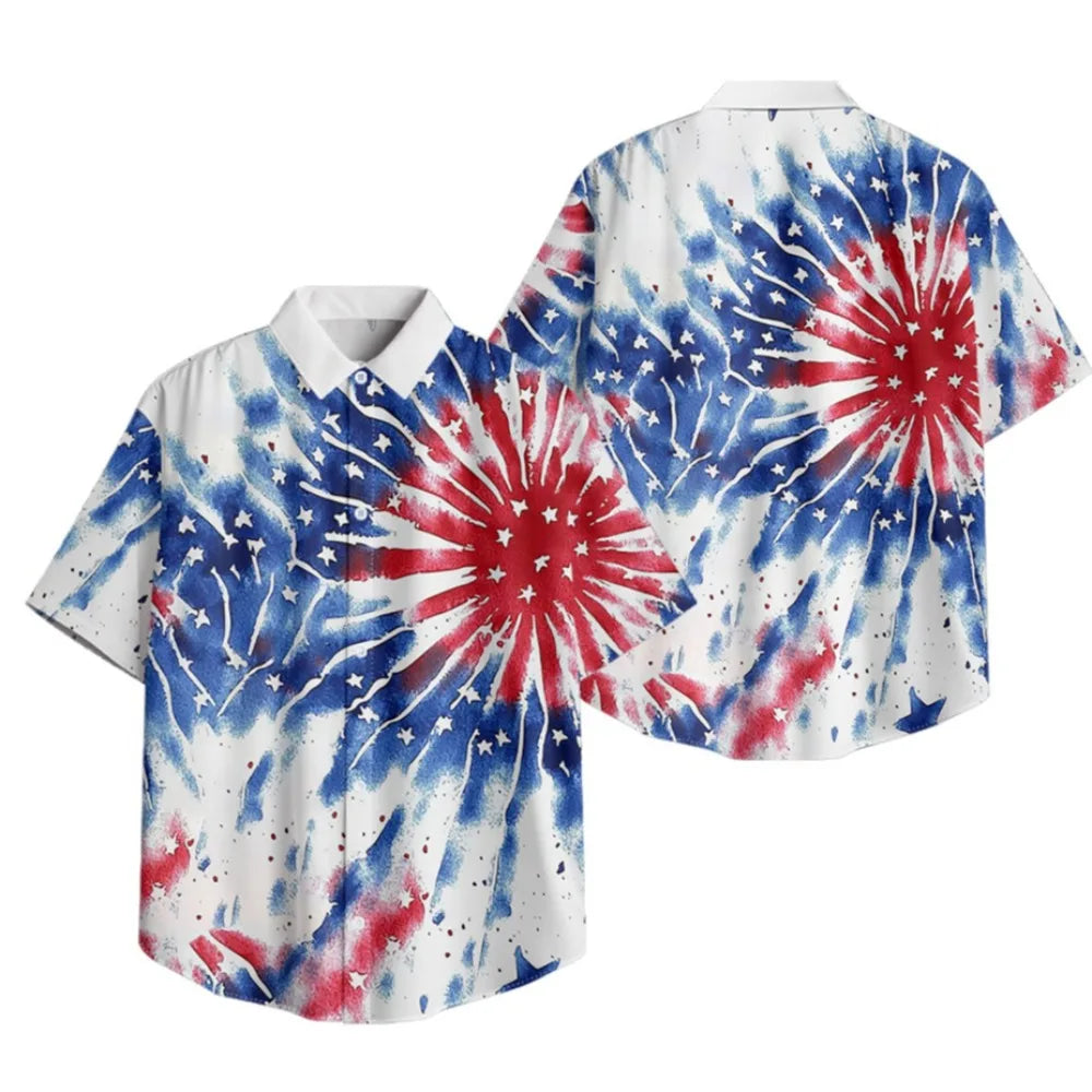 Men's Patriotic July 4th Button-Up Shirt American Flag Eagle Print Short Sleeve Casual Top for Independence Day Celebrations