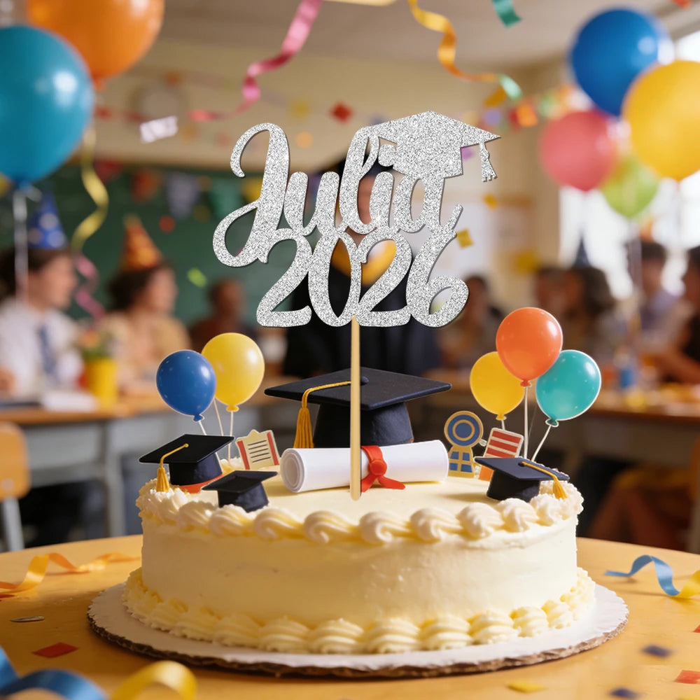 1pcs Customized graduation cake decorations for the Class of 2026, with customizable names, perfect for graduation parties decor