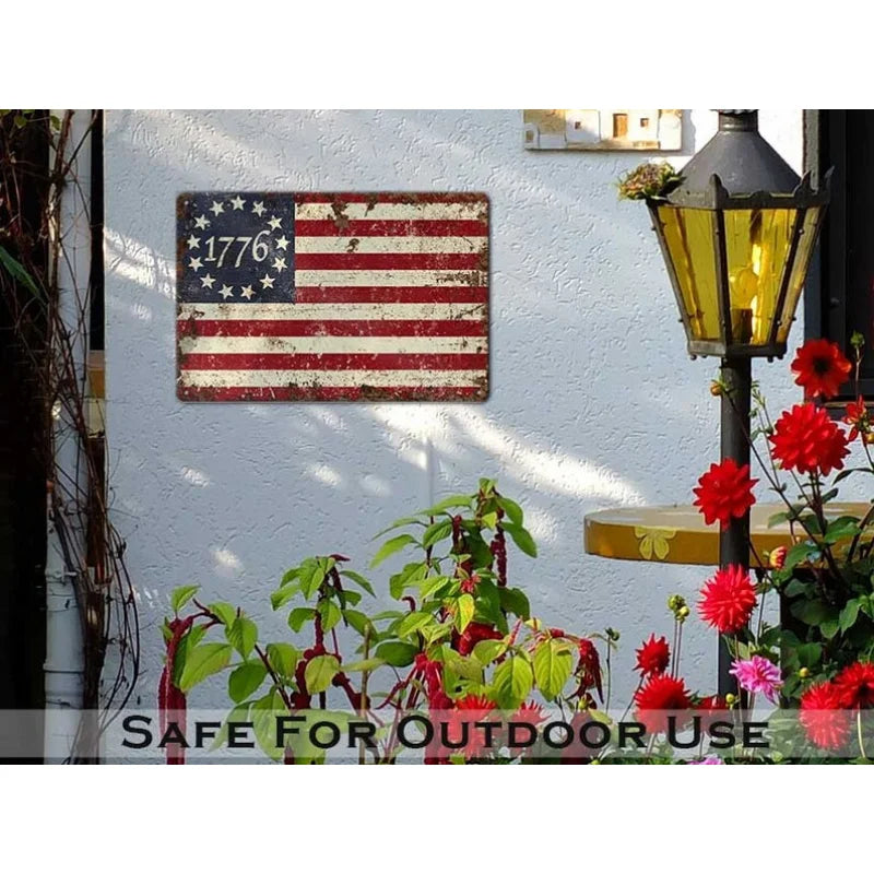 Primitive Fourth of July Decor - Betsy Ross 13 Star 1776 American Flag Sign - Independence Day Patriotic Colonial Decoration