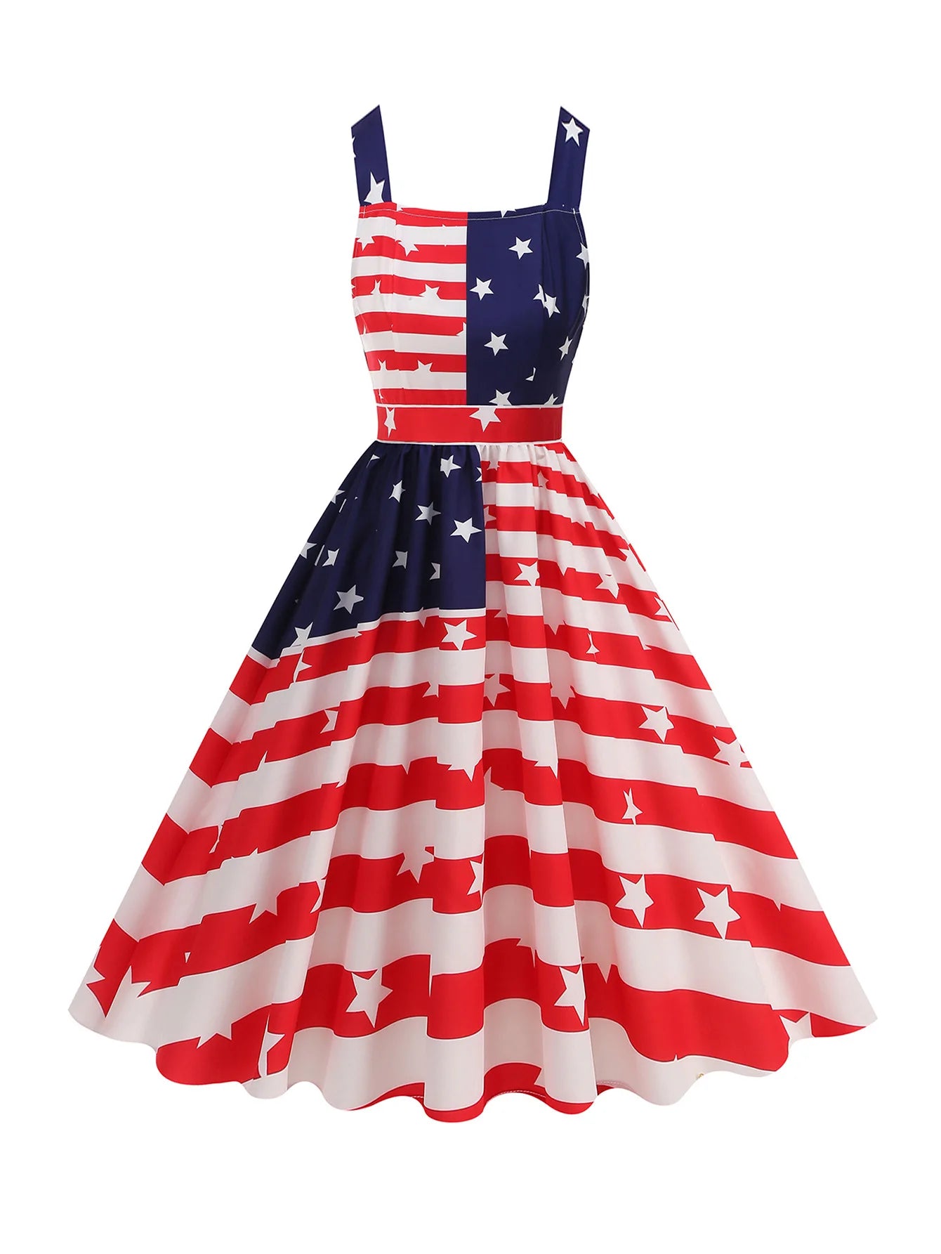 4th Of July Independence Day Dress For Women American Flag Patriotic Dresses Summer Beach Vacation Vintage Suspender Swing Dress