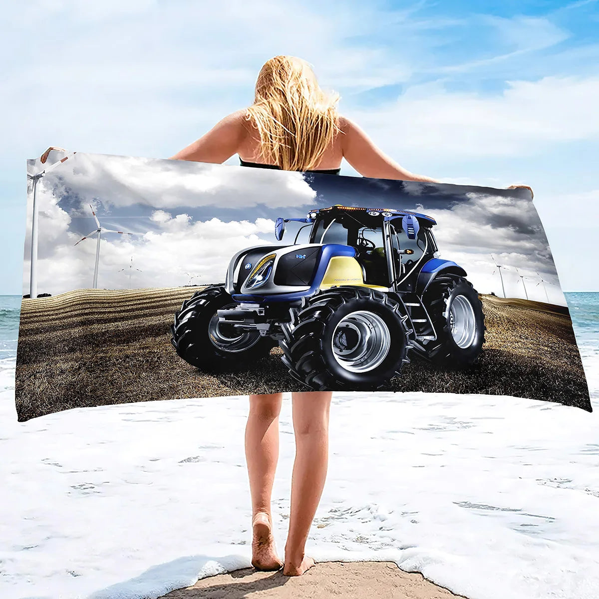 Microfiber Tractor Beach Towel, Sand Free Agricultural Vehicle Beach Towels Oversized, Quick Dry Soft Bath Towels for Sports