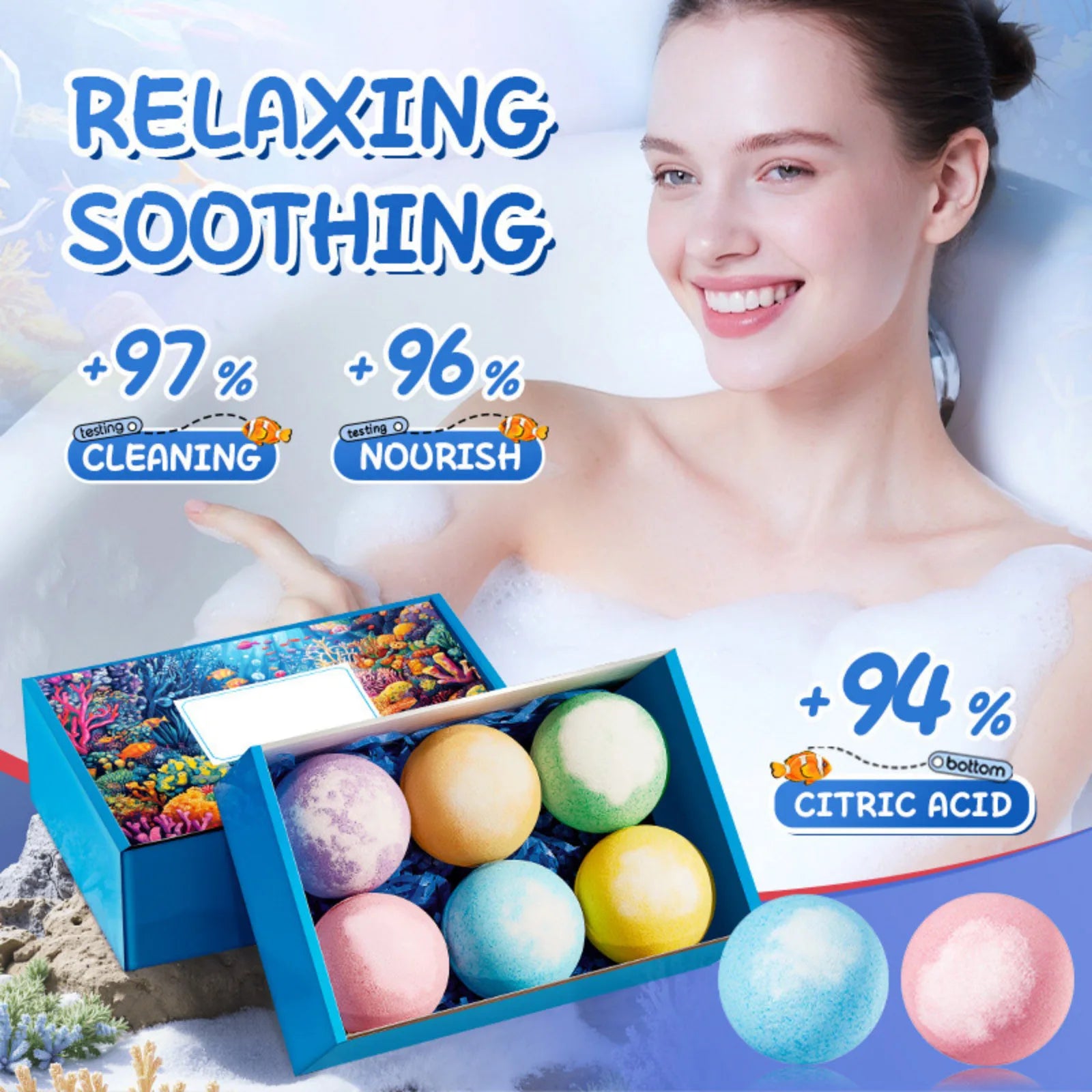 Ocean Fragrance Bath Bomb 6 Pcs Spa Relaxing Cleansing Bath Salt Ball Foam Shower Nourishing Bathing Supplies for Women