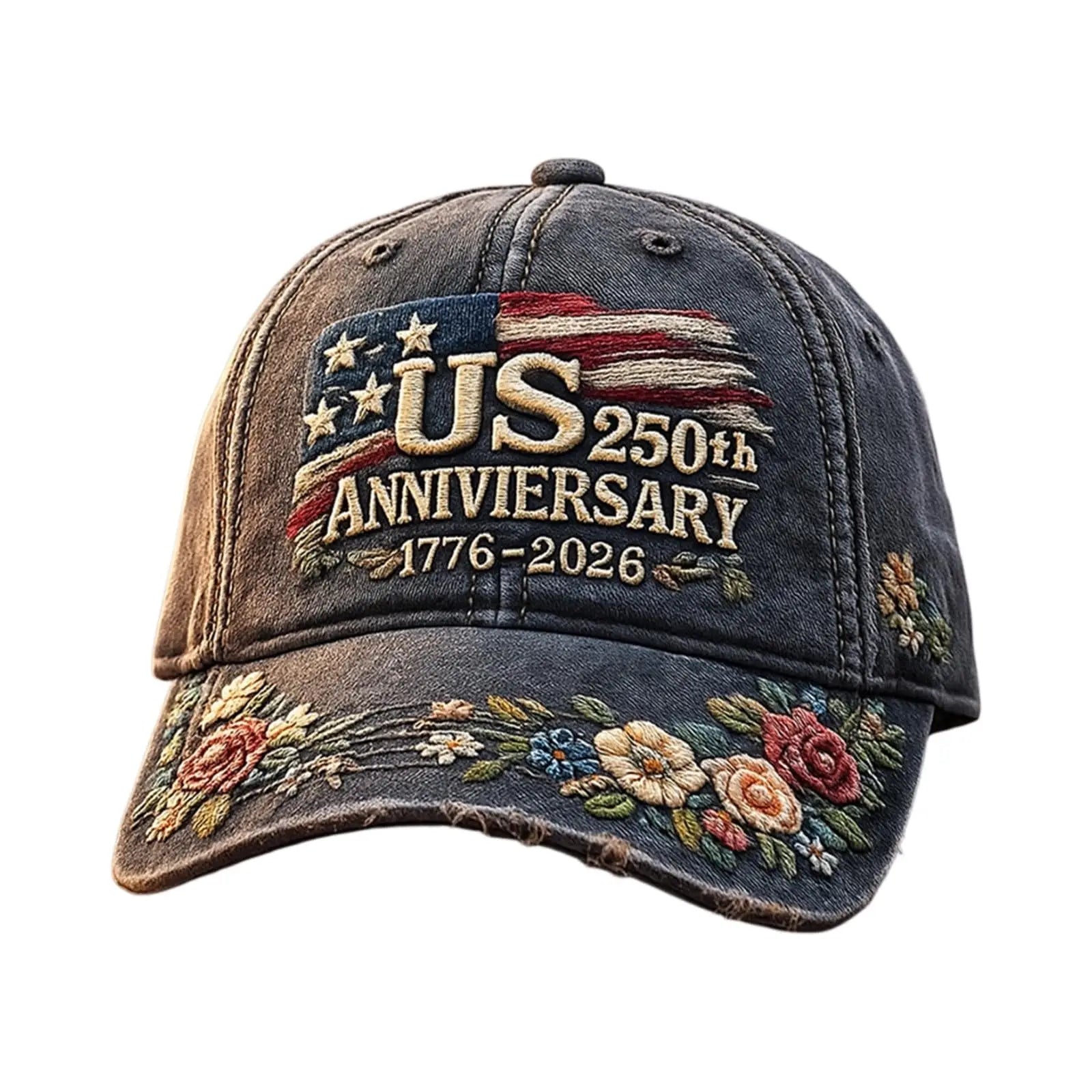 USA Patriotic Baseball Cap 1776-2026 250th Anniversary Vintage Floral Embroidered Unisex Hat for Fourth of July