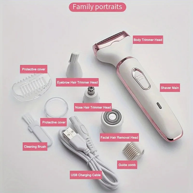4 In 1 Electric Lady Shaver, Body Hair Removal Epilator, Painless Cordless Trimmer Razor, Gifts For Women