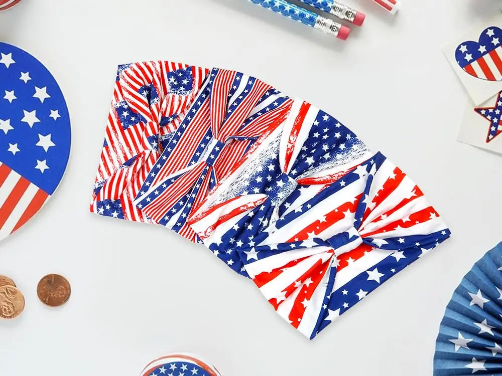 American Flag Headbands Women 4th of July Head Band Wide Turban Headwrap Red White and Blue Hairbands USA Patriotic Accessories