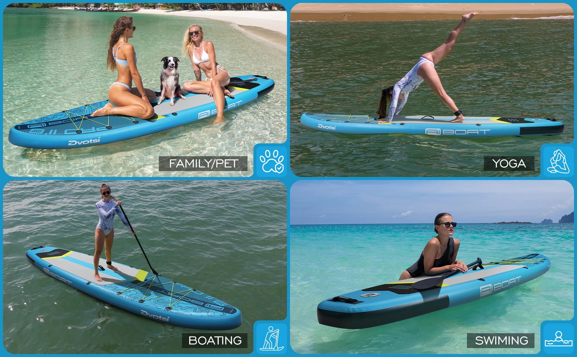 AIBOAT Blue SUP Waterproof Inflatable Paddle Board 11'6''x35''x6'' Adult Standing Style Aquatic Fishing With Accessories SUB