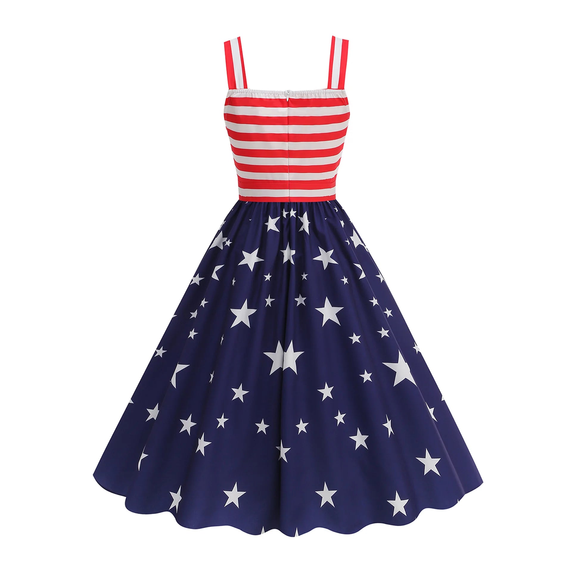 4th Of July Independence Day Dress For Women American Flag Patriotic Dresses Summer Beach Vacation Vintage Suspender Swing Dress