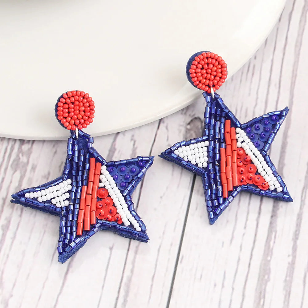4th Fourth of July Jewelry Accessories Patriotic USA Independence Day American Flag Star Stripe Seed Beaded  Slippers Earrings