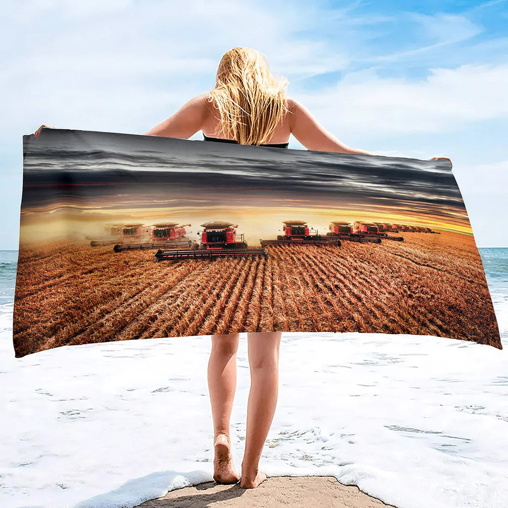 Microfiber Tractor Beach Towel, Sand Free Agricultural Vehicle Beach Towels Oversized, Quick Dry Soft Bath Towels for Sports