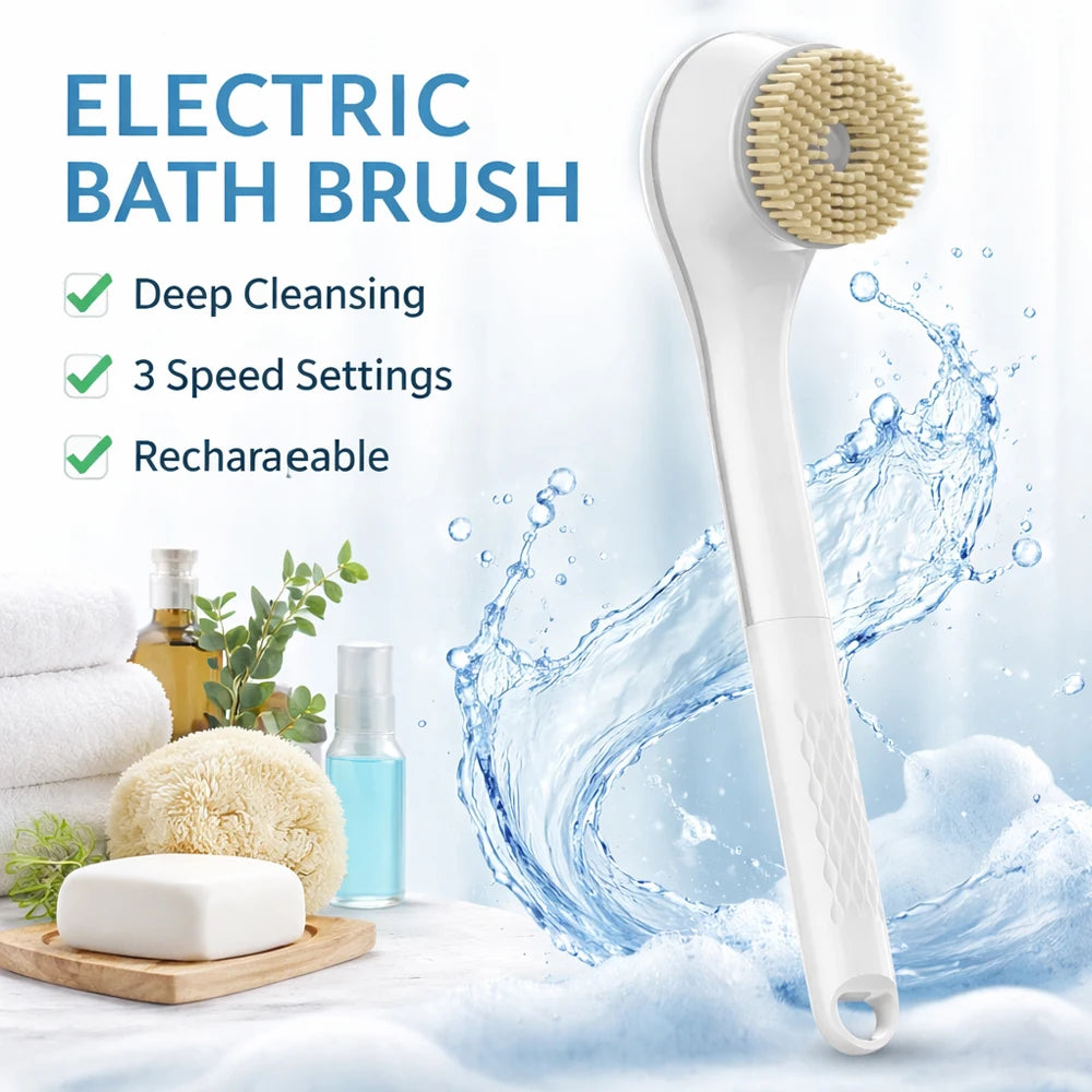 Electric Bath Brush with 6 Replaceable Heads, 360° Rotating Body Scrubber, IPX7 Waterproof, Type-C Rechargeable For Shower