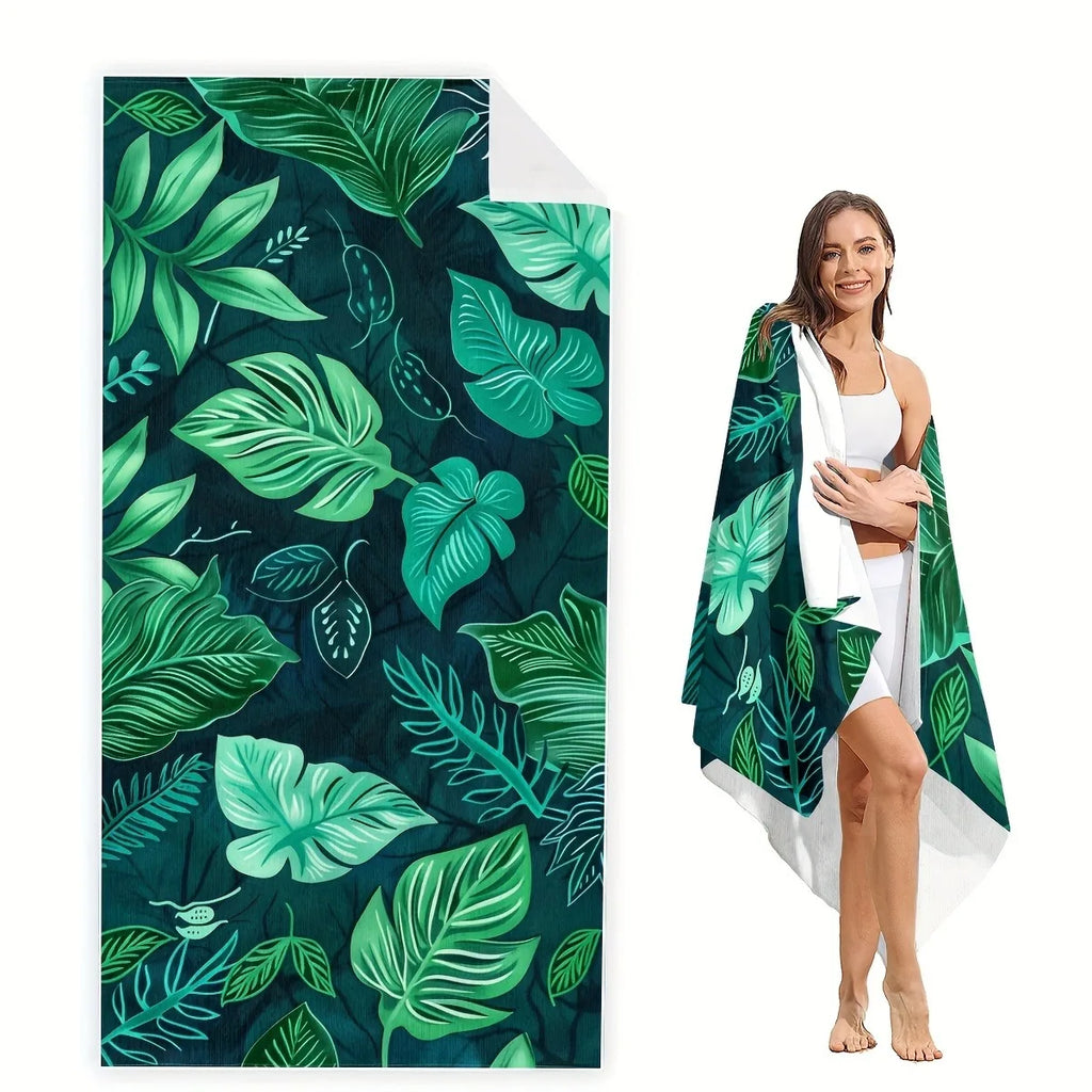 Island Vibes: Tropical Leaf-Print Beach Towel for Ultimate Relaxation! Suitable for towels, bath towels, beach towels