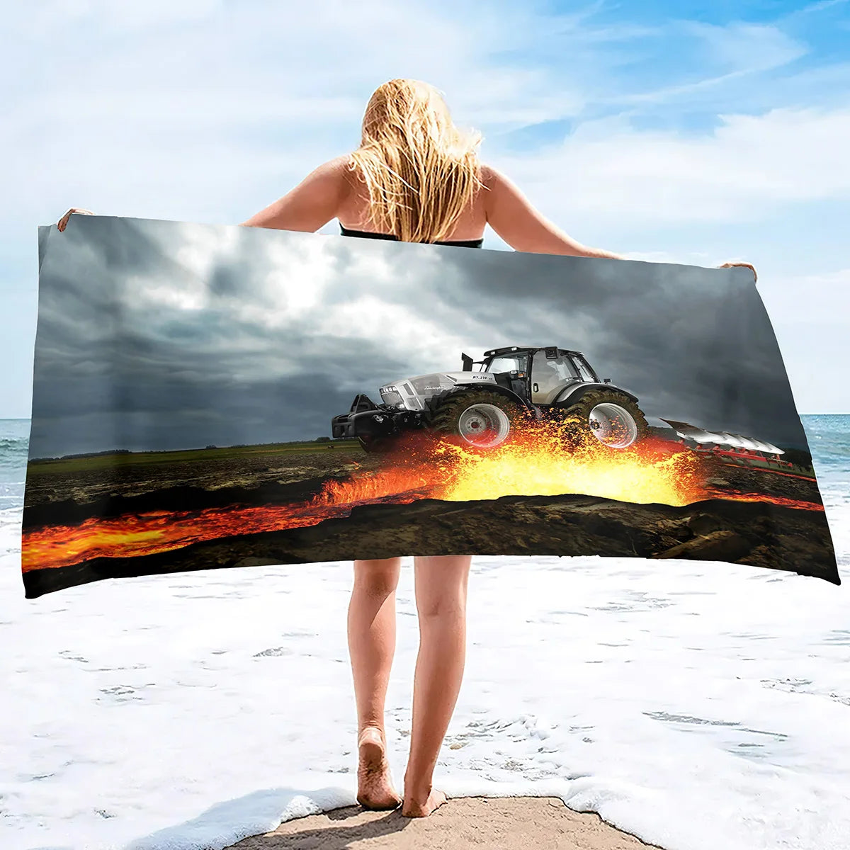 Microfiber Tractor Beach Towel, Sand Free Agricultural Vehicle Beach Towels Oversized, Quick Dry Soft Bath Towels for Sports
