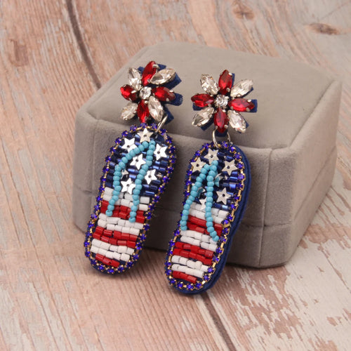 4th Fourth of July Jewelry Accessories Patriotic USA Independence Day American Flag Star Stripe Seed Beaded  Slippers Earrings