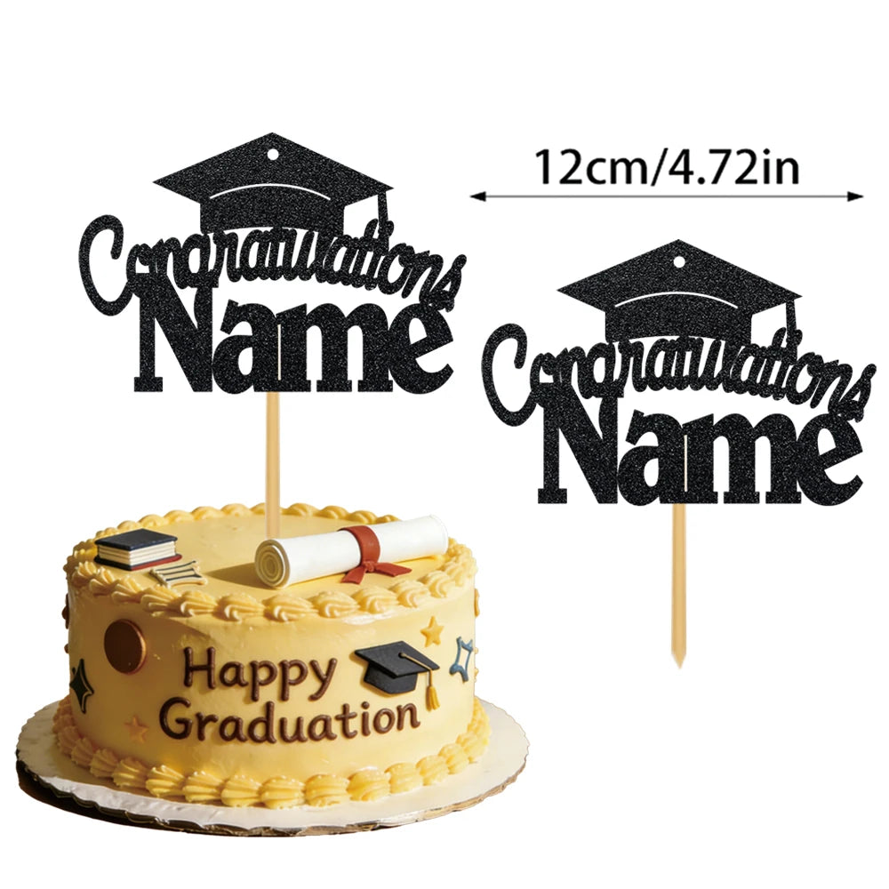 Personalized graduation cake decorations, customizable with your name, are the perfect choice for your 2026 graduation party.