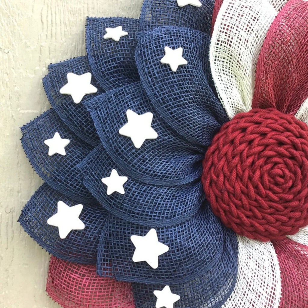 40cm Patriotic Flower Wreath 4th Of July American Flag Wreath Red White Blue Star Wreath Front Door Home Wall Porch Independence