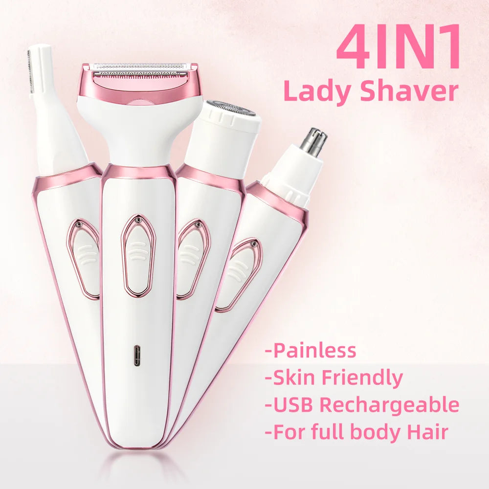 4 In 1 Electric Lady Shaver, Body Hair Removal Epilator, Painless Cordless Trimmer Razor, Gifts For Women