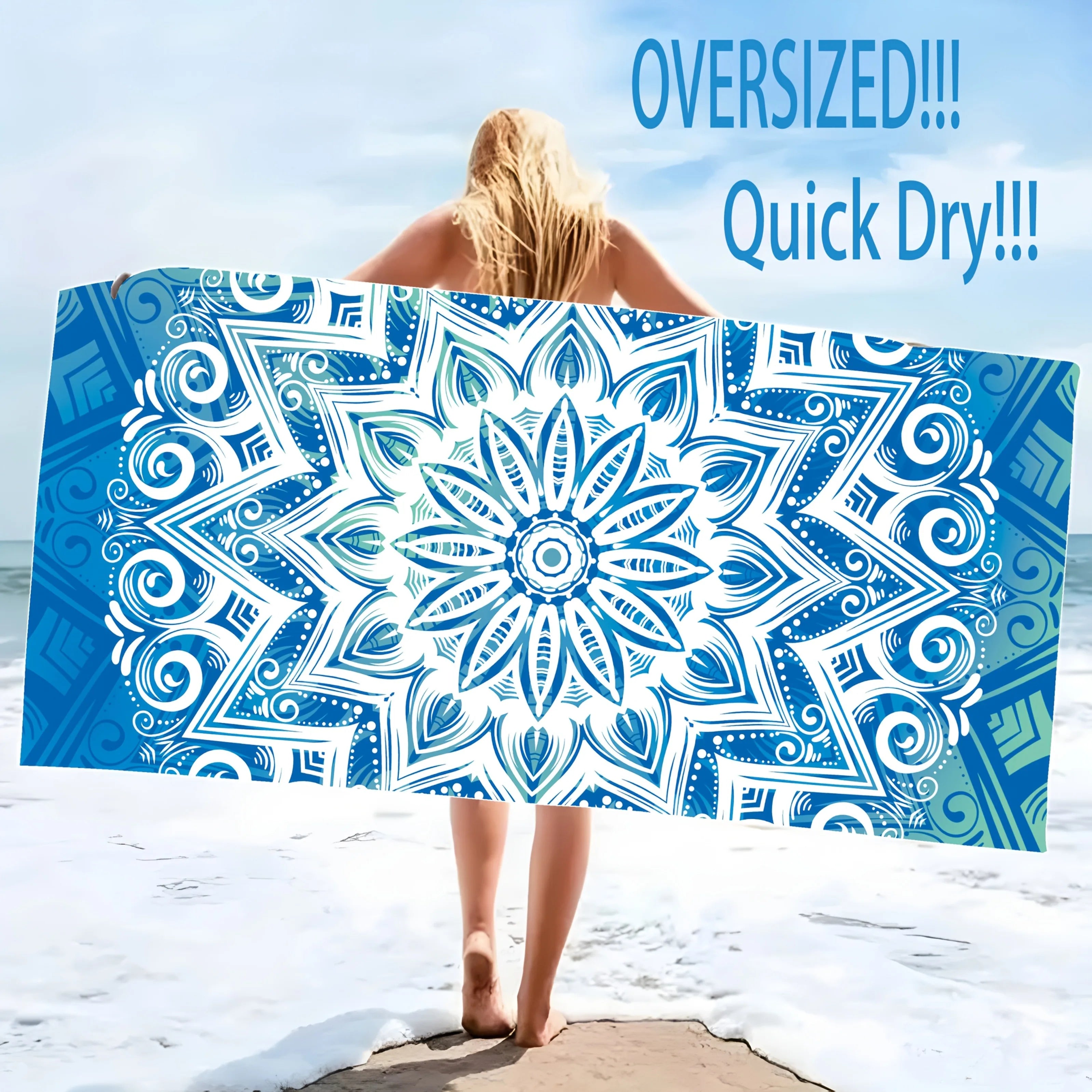 Blue and White Mandala Beach Towel: Ideal for Tropical Getaways Suitable for towels, bath towels, beach towels