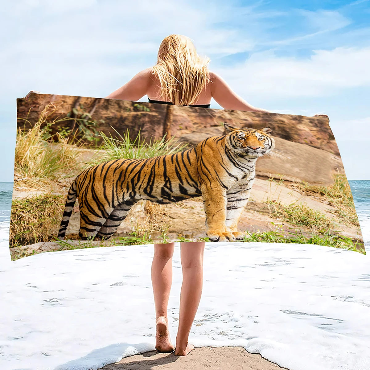 Oversized Beach Towel Pool Towels Microfiber Quick Dry Swim Towel Blanket Large Microfiber Sand Free Beach Towels Tiger Print