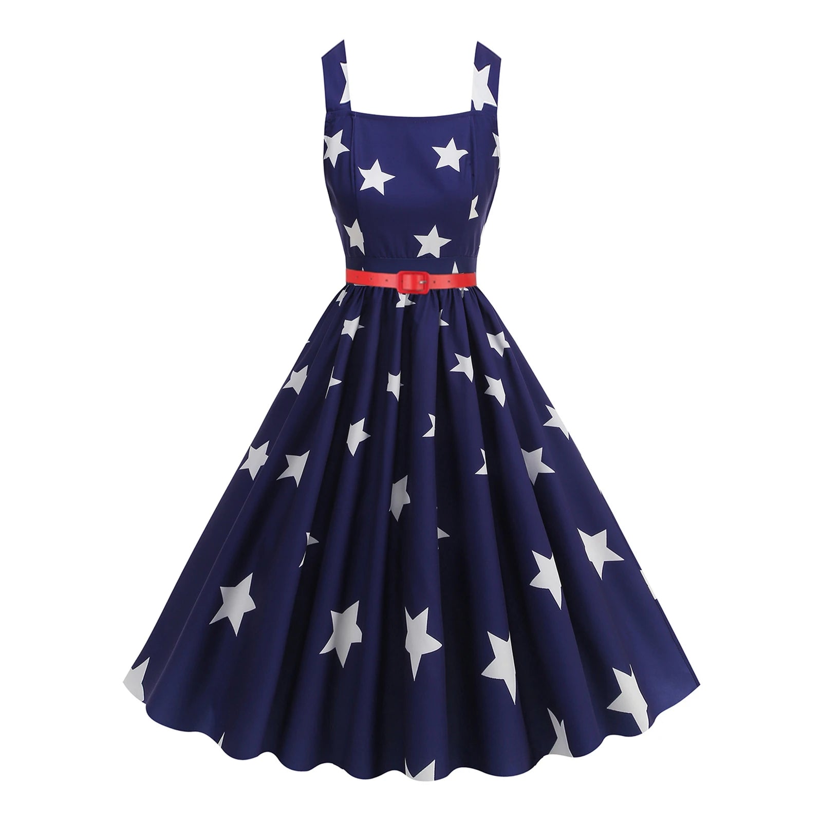 4th Of July Independence Day Dress For Women American Flag Patriotic Dresses Summer Beach Vacation Vintage Suspender Swing Dress