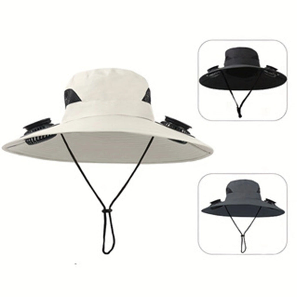 Outdoor Solar Fan Hat UV Protection Sun Hat with 2 Solar Powered Fans Cap Breathable Wide Brim Fishing Hat for Camping Hiking