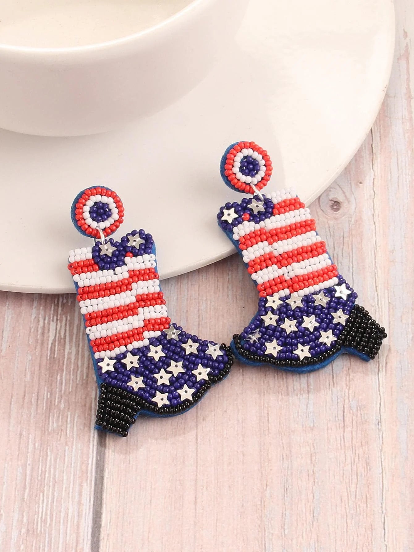 4th Fourth of July Jewelry Accessories Patriotic USA Independence Day American Flag Star Stripe Seed Beaded  Slippers Earrings