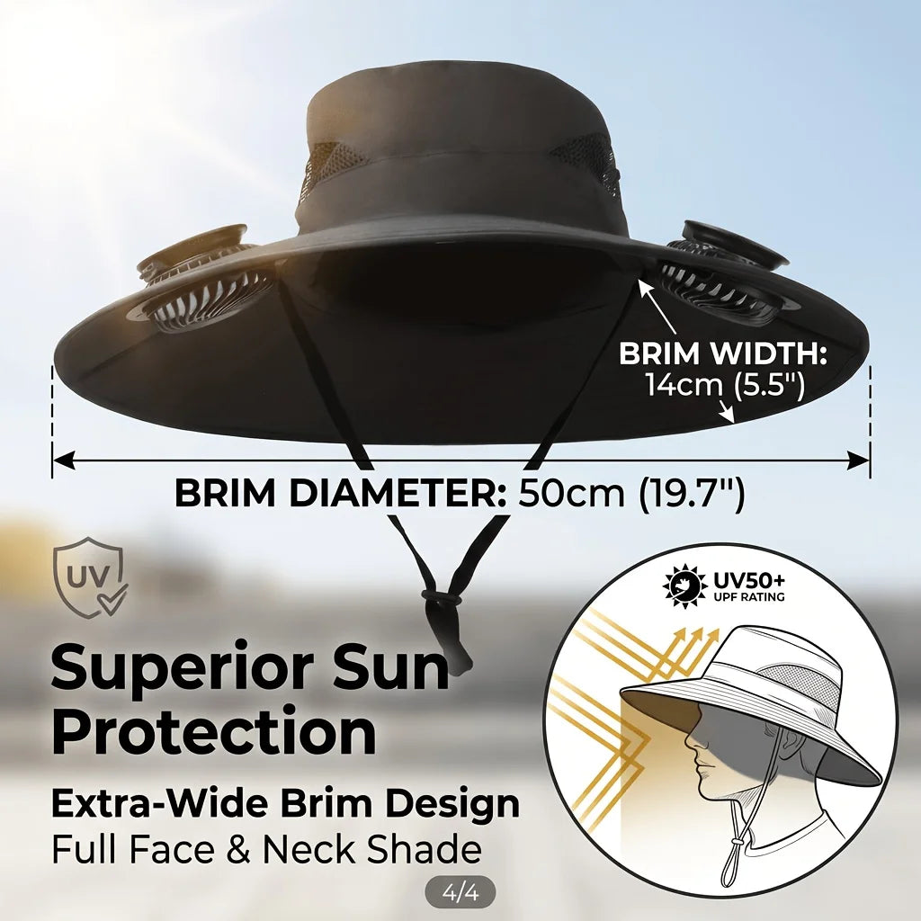 Outdoor Solar Fan Hat UV Protection Sun Hat with 2 Solar Powered Fans Cap Breathable Wide Brim Fishing Hat for Camping Hiking
