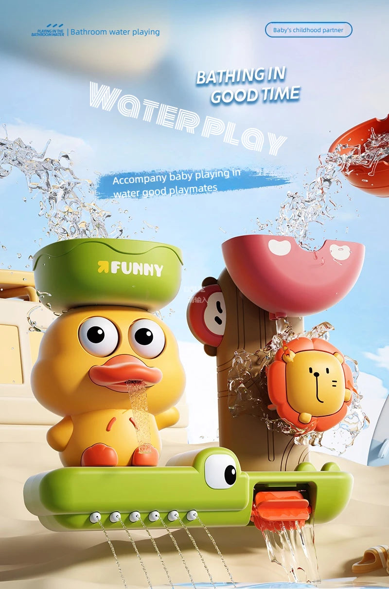 2025 Baby Bath Toy Play Water in Duck/Flower Shape Lion Waterwheel Children Fun in Shower Bathtub with Suction Cup in Kid Gift